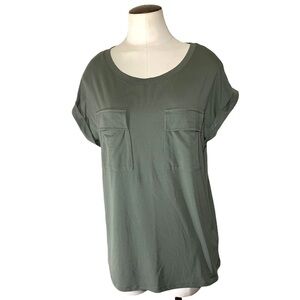𝅺SOYA Concept Soft Comfy Modal Blend Military Green Tee Shirt Cuff Sleeves S